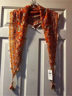 J. Jill Orange Floral Tassel Scarf